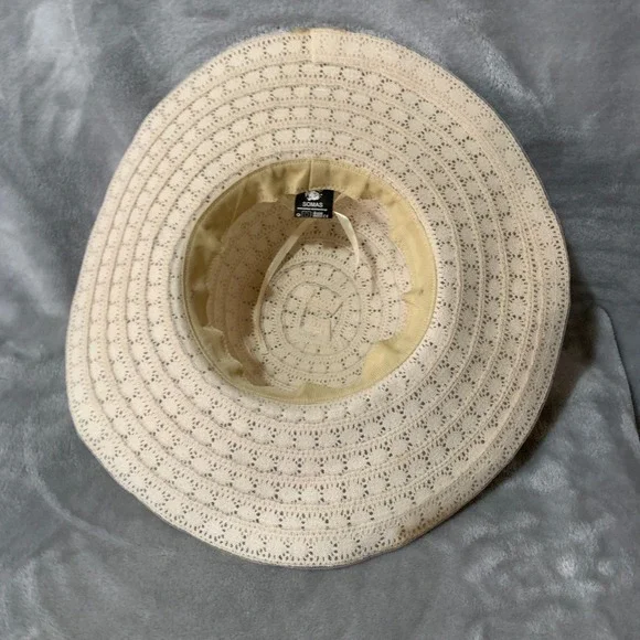 Somas Accessories Greece Beige Crochet Wide Brim Sun Hat Pearl Charm Sz 57 Lace - Picture 4 of 16